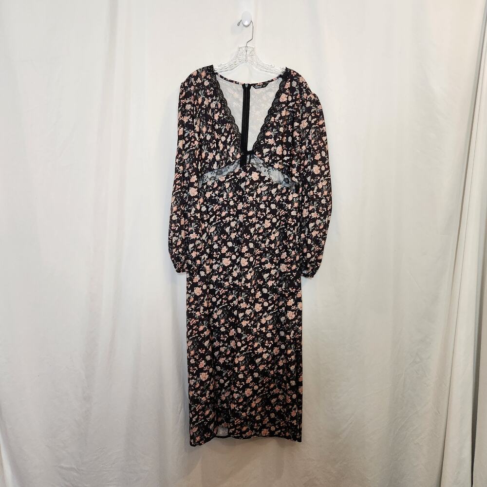 SHEIN CURVE Black Multi Floral Boho Bohemian Cottagecore Maxi Dress Womens 2XL